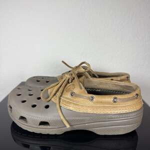 Crocs Islander Pit Crew Boat Shoes Mens Size 9 Brown Leather Upper Lace Up